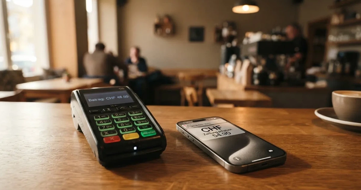 Kartenterminal und Smartphone mit einer ausstehenden Zahlungsbenachrichtigung — 40 franken bonus ohne einzahlung casino