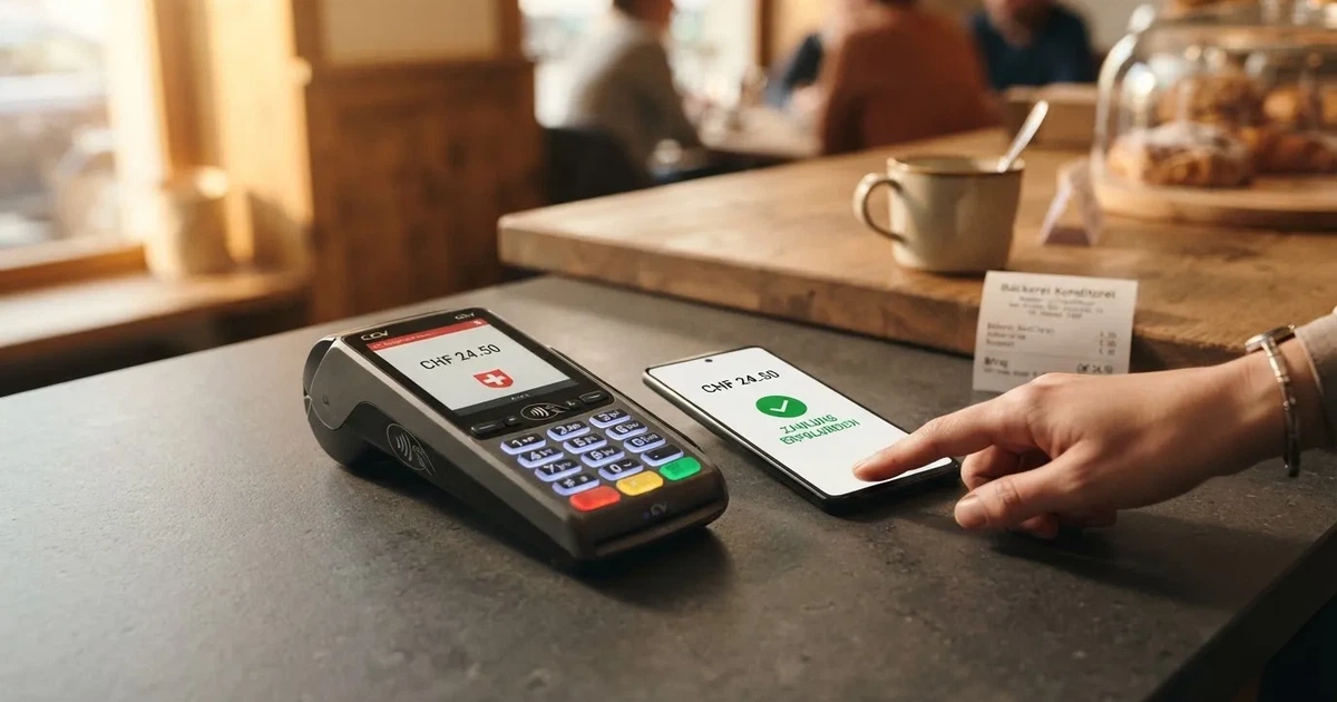 Kartenterminal und Smartphone mit einer ausstehenden Zahlungsbenachrichtigung — 5 franken bonus ohne einzahlung casino