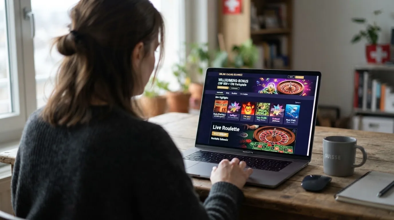 Person am Laptop liest eine Übersichtsseite zu Geldspielen im Internet — aviator online casino