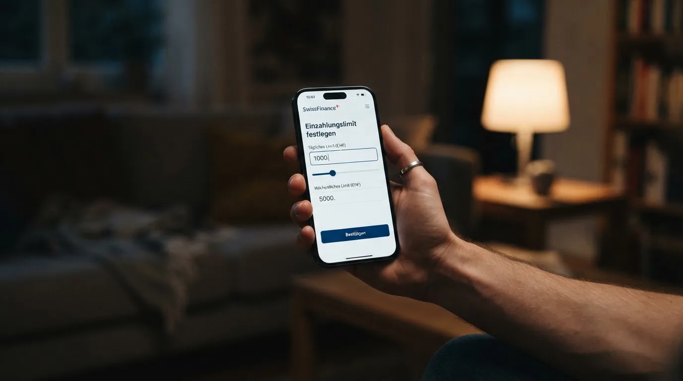 Hand hält ein Smartphone mit einem Formular zur Einzahlungsgrenze, ruhige Stimmung — beste ausländische casinos für schweizer spieler