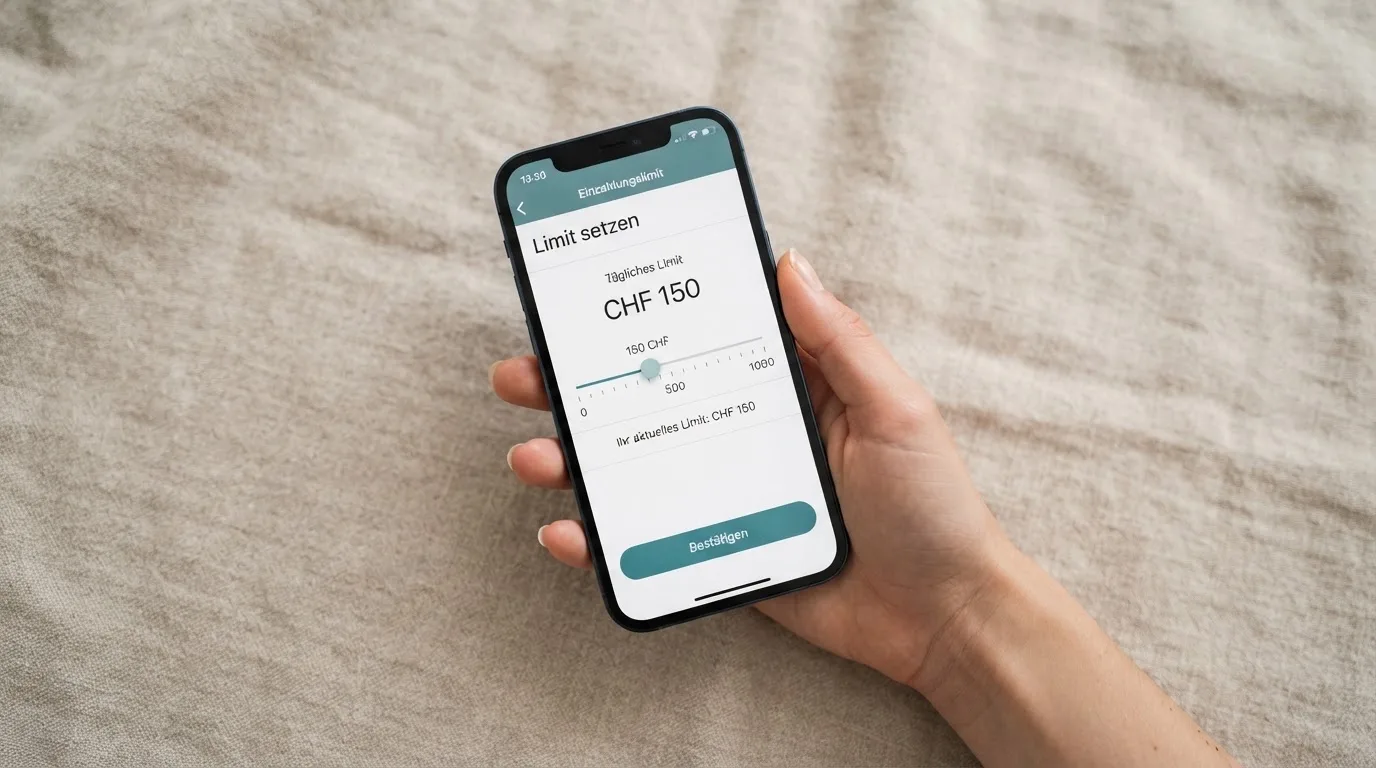 Hand hält ein Smartphone mit einem Formular zur Einzahlungsgrenze, ruhige Stimmung — beste online casino ausland
