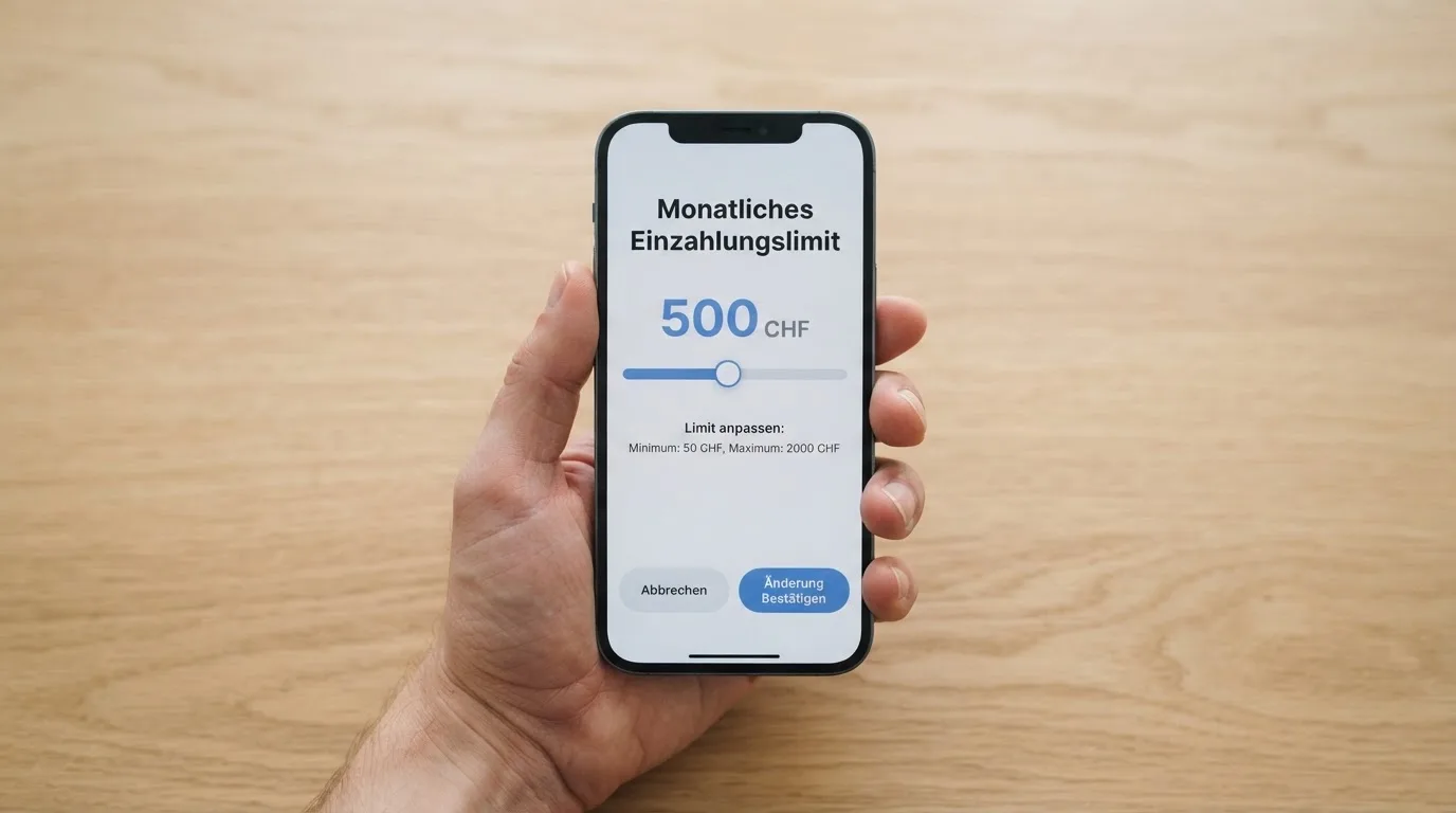 Hand hält ein Smartphone mit einem Formular zur Einzahlungsgrenze, ruhige Stimmung — beste online casino schweiz