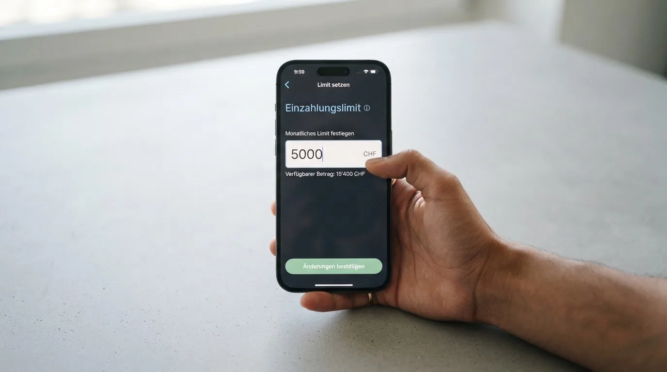 Hand hält ein Smartphone mit einem Formular zur Einzahlungsgrenze, ruhige Stimmung — beste online casinos echtgeld