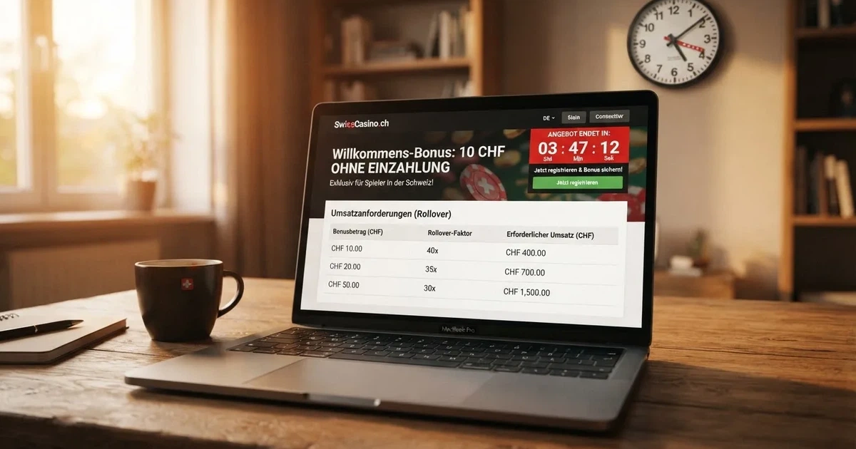 Bildschirm mit Bonusbedingungen, Einsatztabelle und einer Uhr im Hintergrund — beste online casinos schweiz mit no deposit bonus