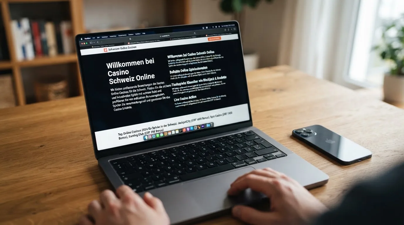 Person am Laptop liest eine Übersichtsseite zu Geldspielen im Internet — bester willkommensbonus online casino