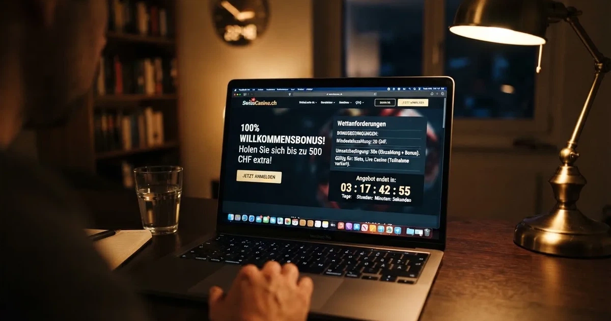 Bildschirm mit Bonusbedingungen, Einsatztabelle und einer Uhr im Hintergrund — online casino mit 100% bonus